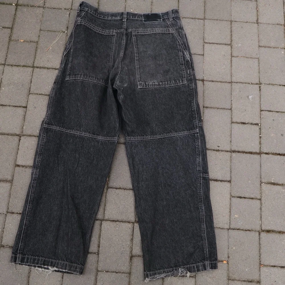 ⁠Vintage Girbaud Jeans Mens Baggy Wide Leg Multi Panel Faded Black Denim 90s 36